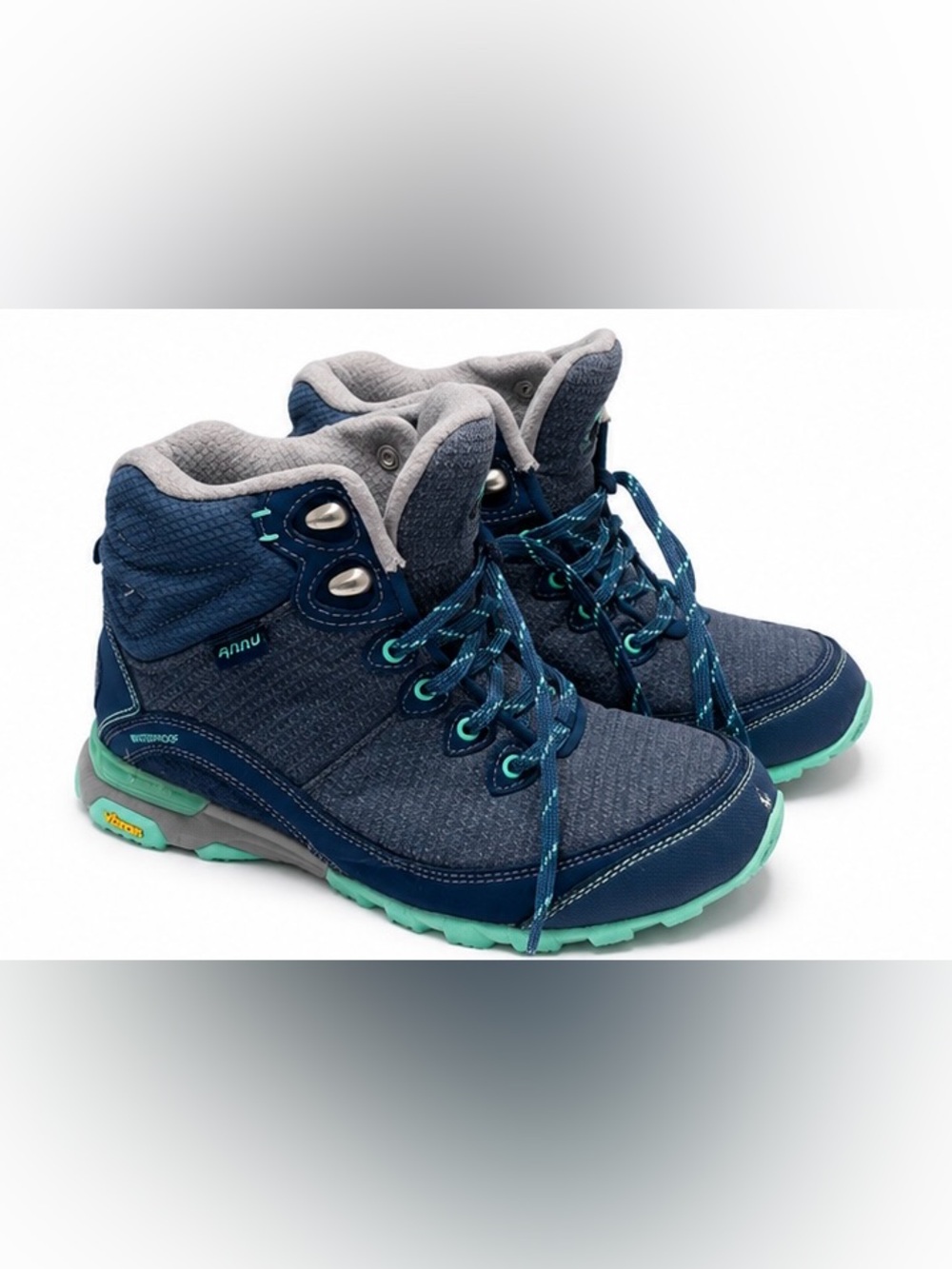 Ahnu Navy and Teal Women's Lace-Up Hiking Boots